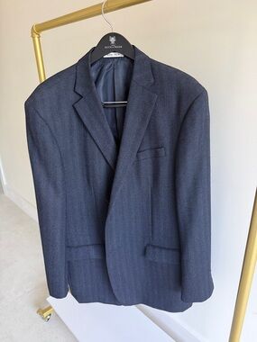 EzraK New York Custom Tailored IBlue Pinstripe Wool Blazer Jacket